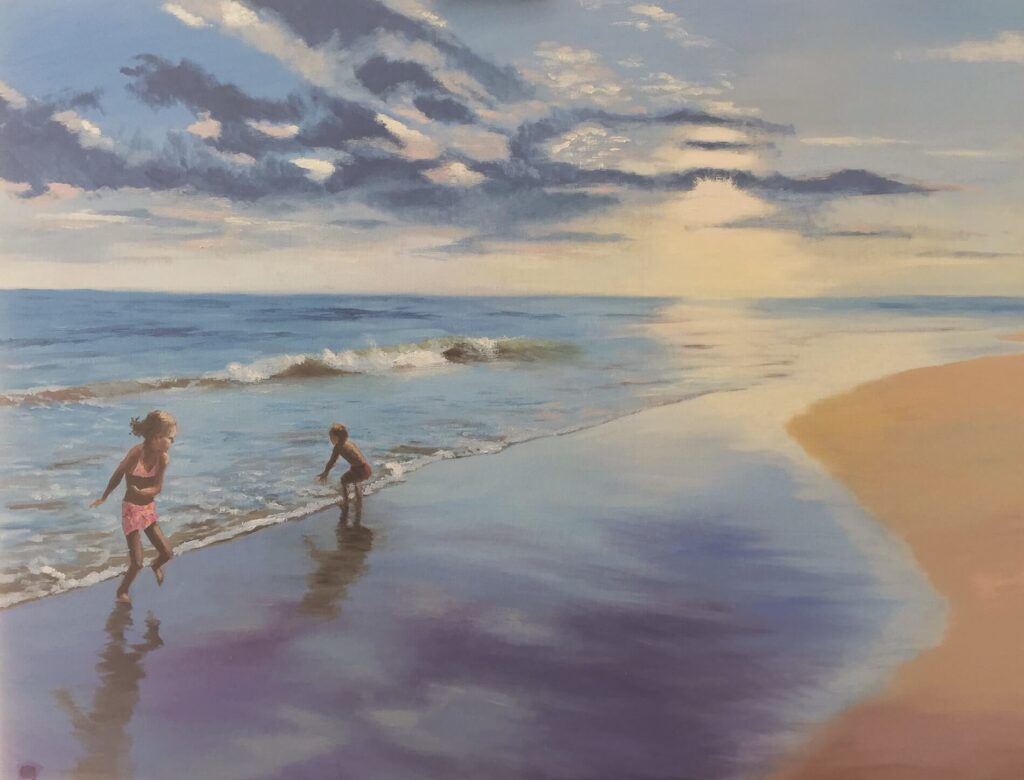 Children at the Beach painting by Karen Wride